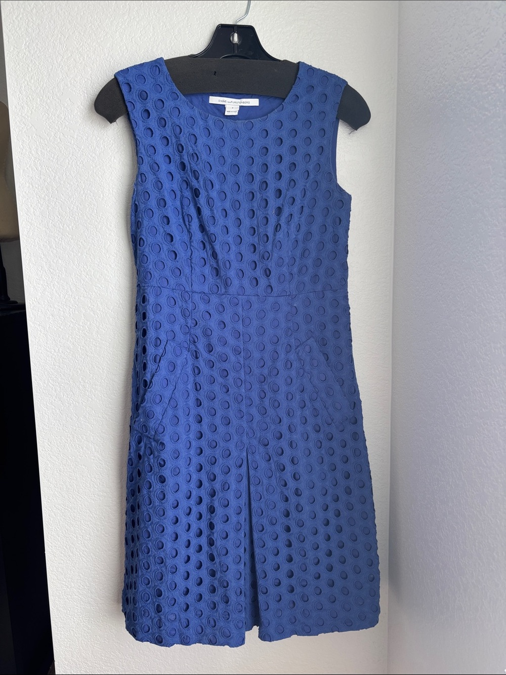 Diane von Furstenberg Royal Blue Eyelet Scoop Neck Dress